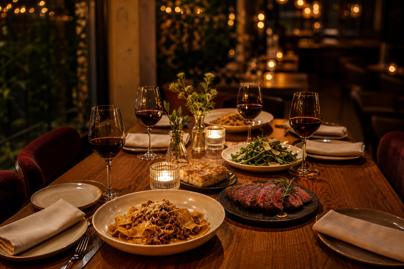 A candlelit table set for a small-group Bunch Singles Dinner